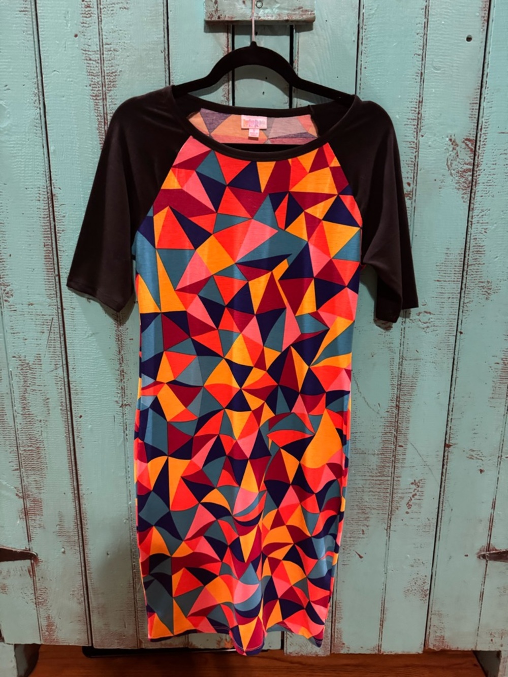 LuLaRoe Multicolor Geometric Tee with Black Trim